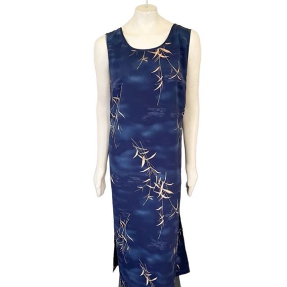 VTG 90s MAGGIE MCNAUGHTON Lightweight Tie Back Summer Maxi Dress in Blue SZ 2X - Picture 9 of 9